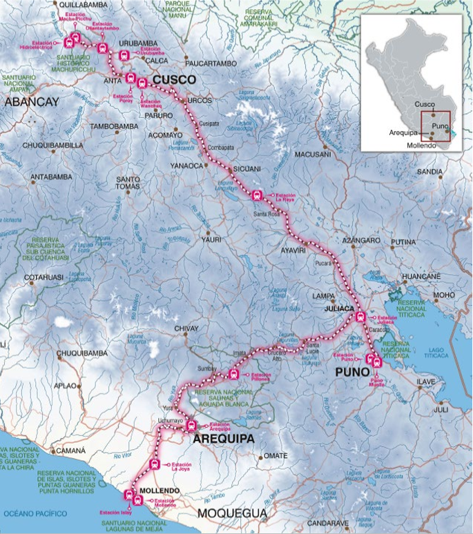Mapa de ruta PeruRail Cargo - Logística Sur de Perú