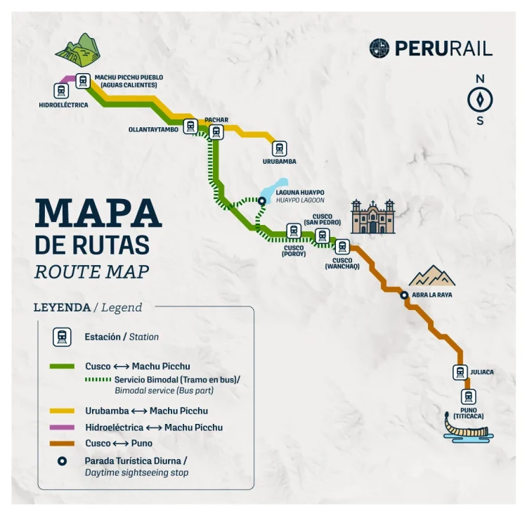 Mapa de rutas PeruRail